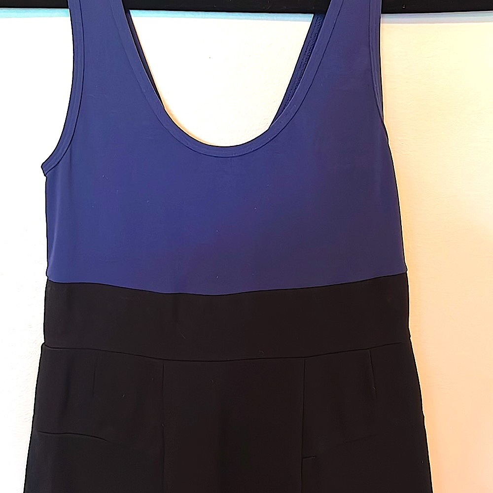 Theory size 4 viscose blue/black bodycon Marisca tank dress with side zip